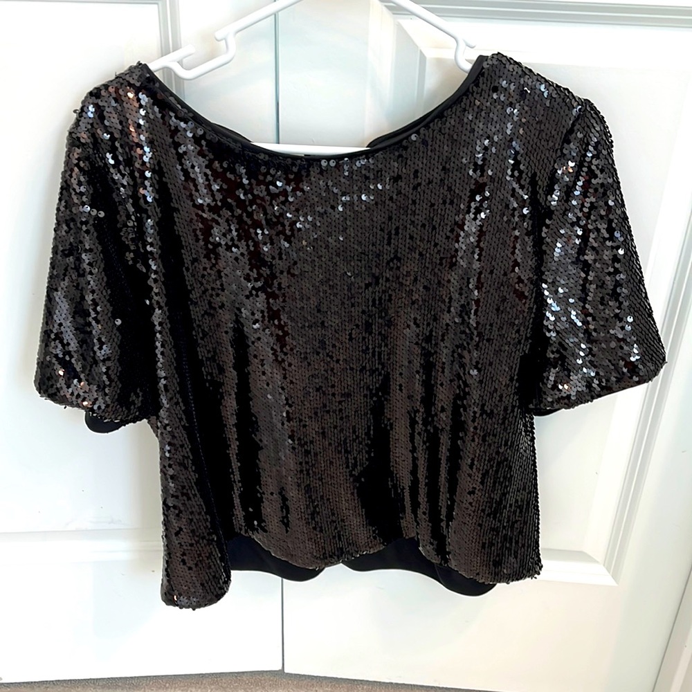 Black sequin crop with satin bow tie back